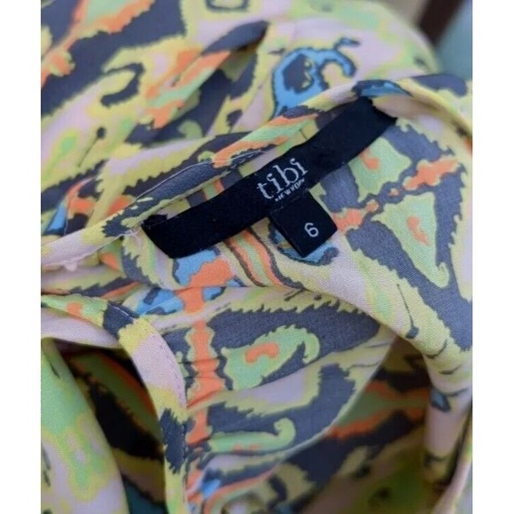 TIBI Light Green Silk Multi Geometric Print Sleeveless Blouson Dress Neon Ikat 6 - Picture 5 of 6